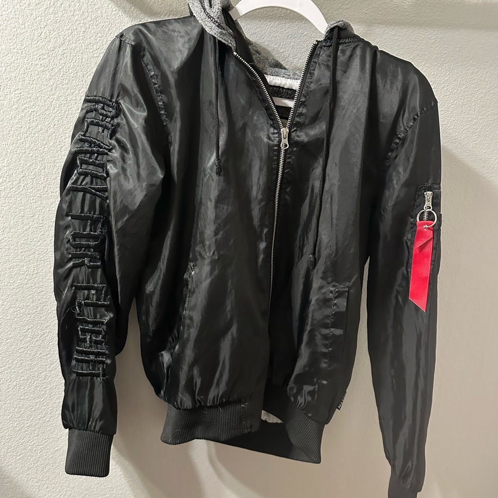 Black Bomber Jacket with Red Accent